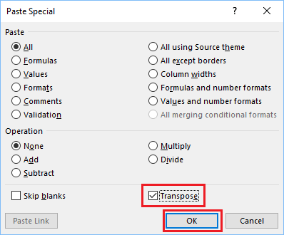 Excelの特殊コマンド貼り付け時の転置オプションについて