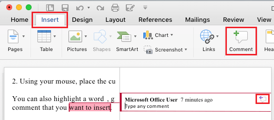 Microsoft Wordでコメントオプションを追加する