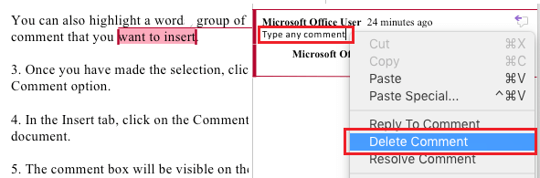 Microsoft Wordでコメントを削除する