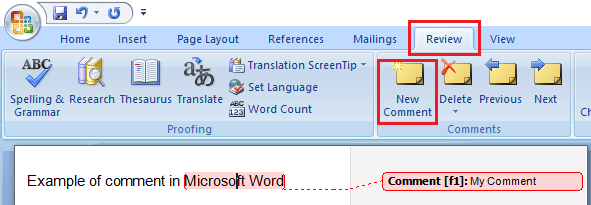 Microsoft Word 2007で新しいコメントオプションを追加する