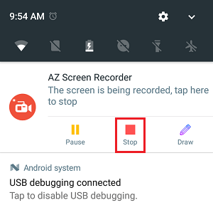 AZ Screen Recorderアプリの停止オプション