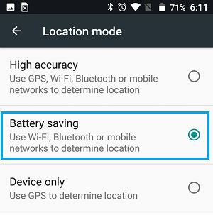 Android端末のバッテリー節約位置情報モード