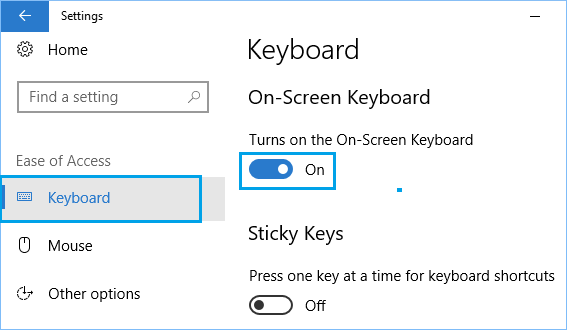 Windows 10でオンスクリーンキーボードオプションを有効にする。