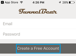 iPhoneでTunnelBear VPNアカウントを作成する