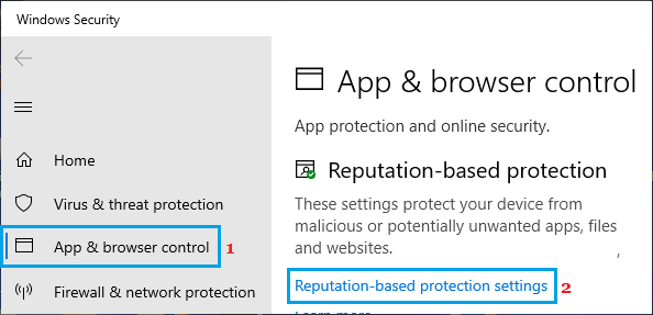 Windows Defenderのレピュテーションベースの保護設定オプション
