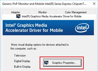 Windows 10のグラフィックスプロパティオプション