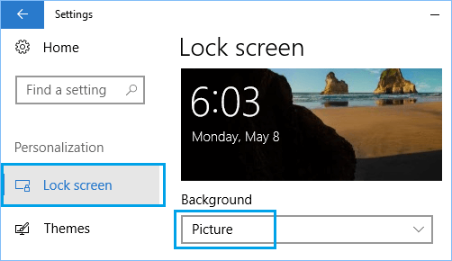 Windows 10でロック画面の背景の種類を画像に設定する