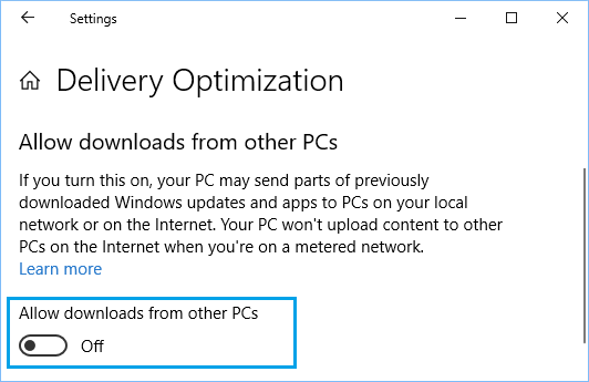 他のPCからのWindows Updateのダウンロードを無効にする