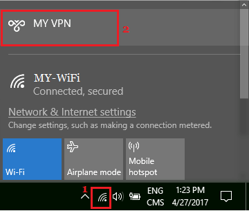 Windows 10でタスクバーからVPNに接続する