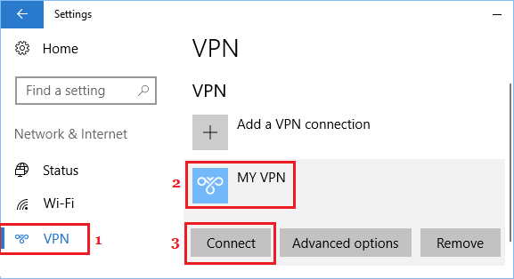 Windows 10の設定画面からVPNに接続する