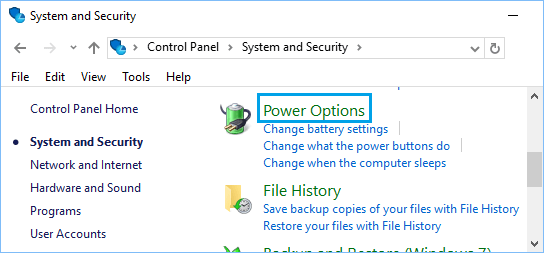 Windows 10のコントロールパネルの「電源オプション」タブ