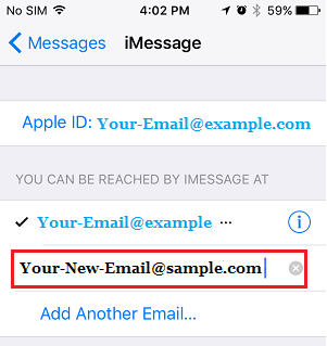 iPhoneのiMessageに新しいメールアドレスを追加しました。 
