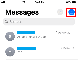 iPhoneで新規メッセージのオプションを開く