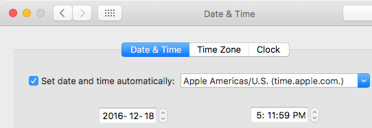 Macで日付と時刻を自動的に設定するオプション