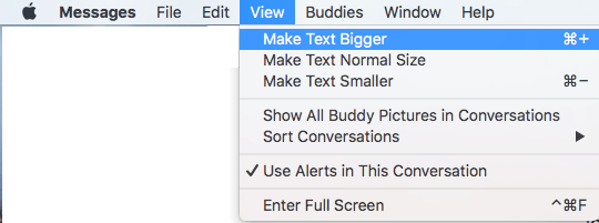 Macで表示オプションを使用してメッセージアプリの文字サイズを変更する