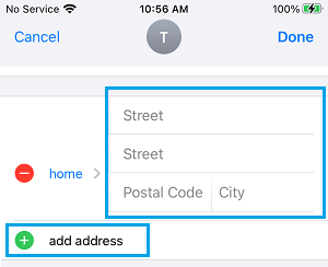 iPhoneの連絡先カードに自宅の住所を追加する
