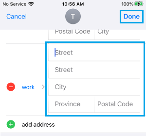 iPhoneの連絡先カードに勤務先の住所を追加する