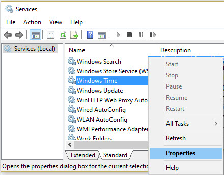 Windowsサービス画面でのWindowsの時間入力