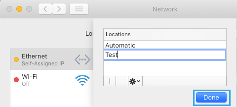 Macでの新しいネットワークロケーションオプションの名称