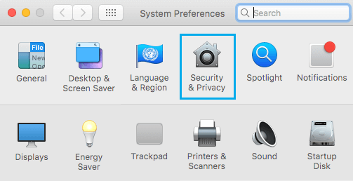 Macのシステム環境設定画面の「セキュリティとプライバシー」タブ