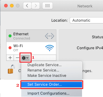 Macのネットワーク設定画面に「Service Order」タブを設定する