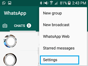 Android端末でのWhatsAppの設定タブ