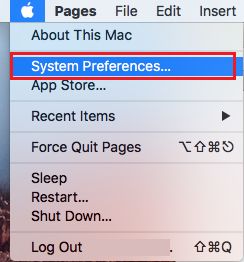 Macのアップルアイコンとシステム環境設定タブ