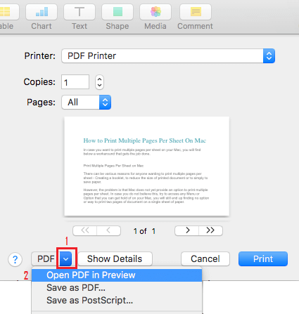 MacでPDFプレビューオプションでドキュメントを開く